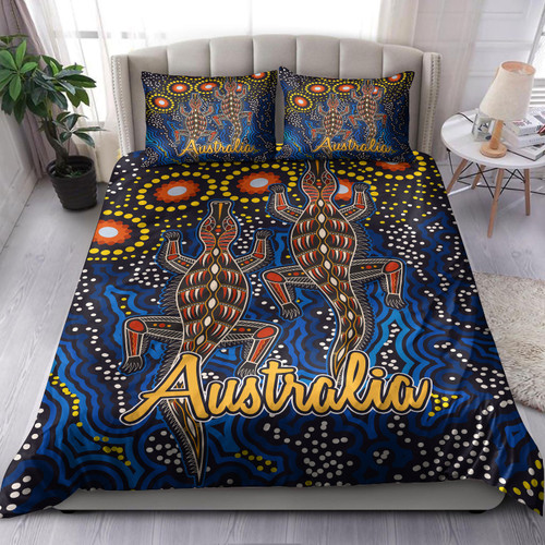 Australia Indigenous Bedding Set - Australian Dot art background with Crocodile