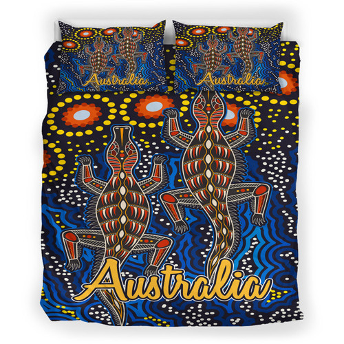 Australia Indigenous Bedding Set - Australian Dot art background with Crocodile Australia Indigenous Bedding Set - Australian Dot art background with Crocodile