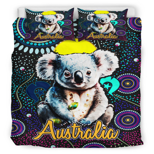 Australia Indigenous Bedding Set - Australian Dot Art Painting Mystical Dreaming Koala Australia Indigenous Bedding Set - Australian Dot Art Painting Mystical Dreaming Koala