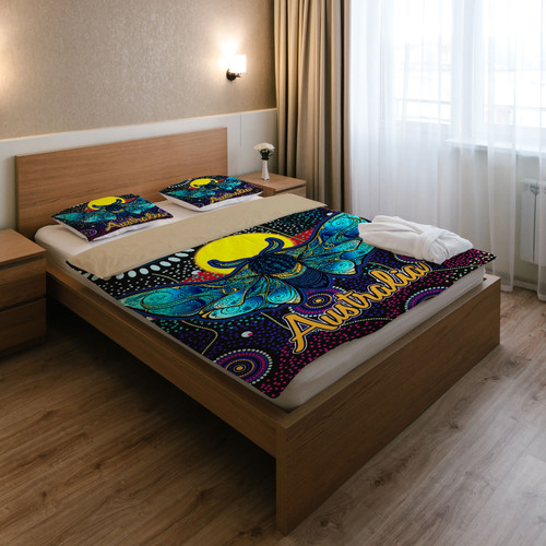 Australia Indigenous Bedding Set - Australian Dot Art Painting Mystical Dreaming Moth Australia Indigenous Bedding Set - Australian Dot Art Painting Mystical Dreaming Moth