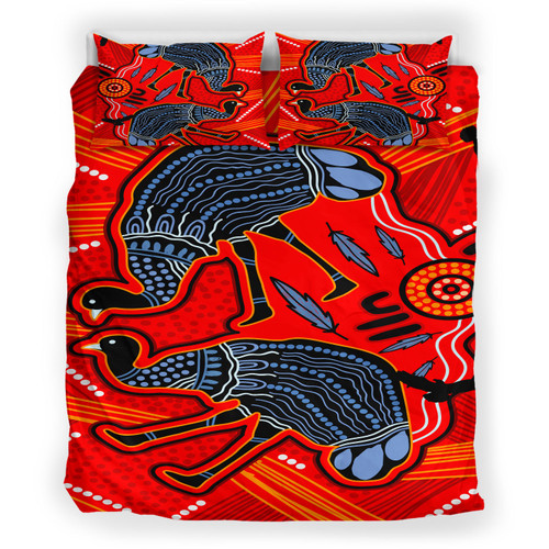 Australia Indigenous Bedding Set - Emu aboriginal inspired art background Australia Indigenous Bedding Set - Emu aboriginal inspired art background