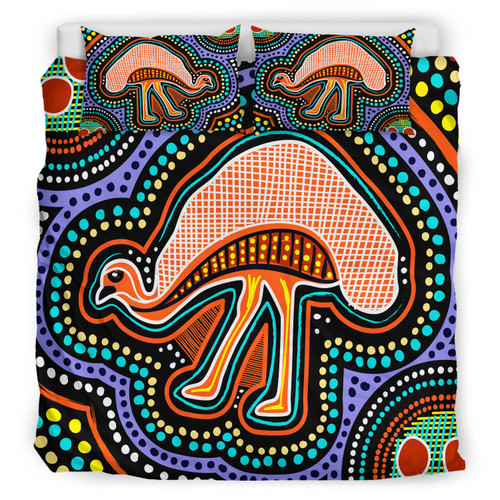 Australia Indigenous Bedding Set - Emu Aboriginal Inspired Dot Art Painting Australia Indigenous Bedding Set - Emu Aboriginal Inspired Dot Art Painting