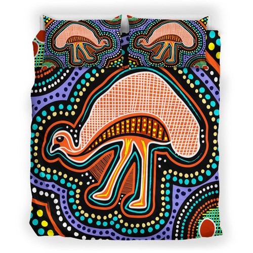 Australia Indigenous Bedding Set - Emu Aboriginal Inspired Dot Art Painting Australia Indigenous Bedding Set - Emu Aboriginal Inspired Dot Art Painting