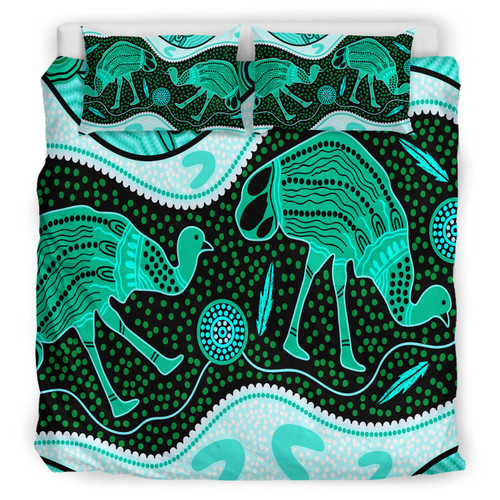Australia Indigenous Bedding Set - Emu Aboriginal Inspired Dot Painting Australia Indigenous Bedding Set - Emu Aboriginal Inspired Dot Painting