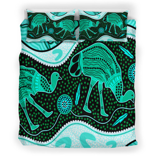 Australia Indigenous Bedding Set - Emu Aboriginal Inspired Dot Painting Australia Indigenous Bedding Set - Emu Aboriginal Inspired Dot Painting