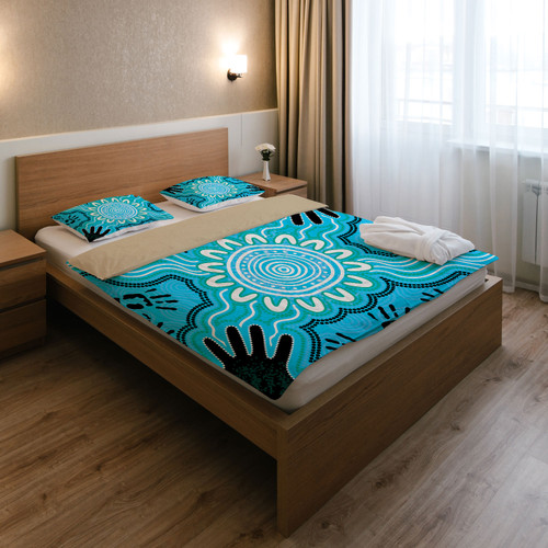 Australia Indigenous Bedding Set - Hand print aboriginal inspired connection art