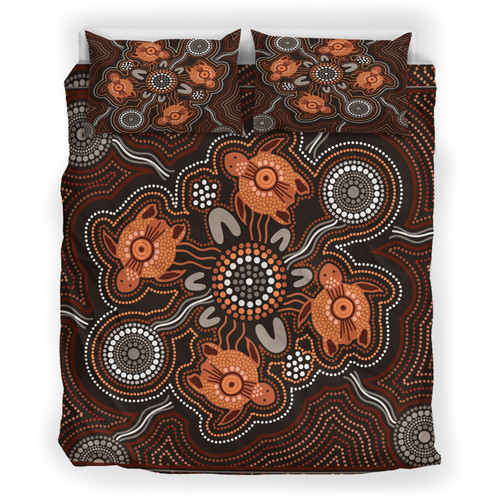 Australia Indigenous Bedding Set - Turtle Art Aboriginal Inspired Australia Indigenous Bedding Set - Turtle Art Aboriginal Inspired