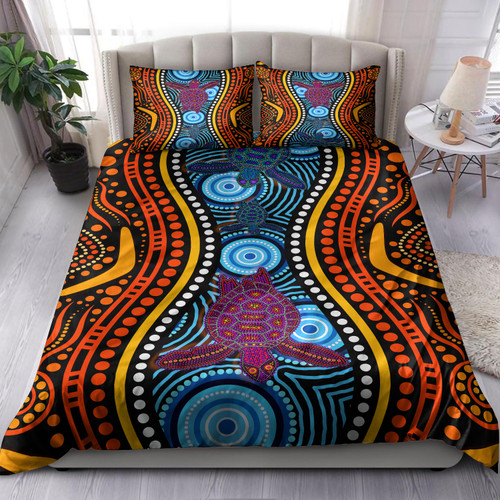 Australia Indigenous Bedding Set - Turtles In River Aboriginal Inspired