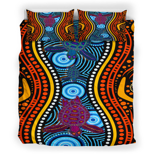 Australia Indigenous Bedding Set - Turtles In River Aboriginal Inspired Australia Indigenous Bedding Set - Turtles In River Aboriginal Inspired