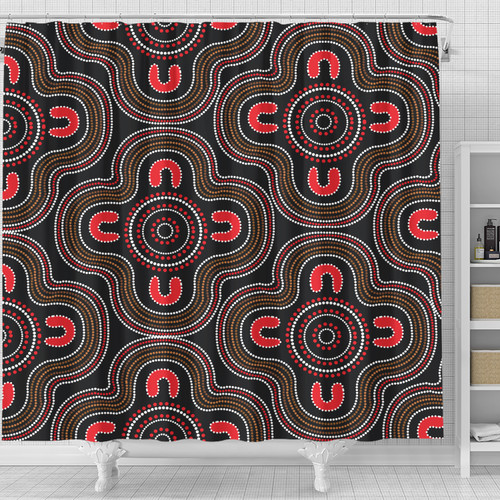 Australia Aboriginal Inspired Shower Curtain - Around The Campfire Style Art Shower Curtain