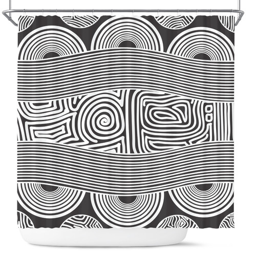 Australia Aboriginal Inspired Shower Curtain - Black And White Vector Aboriginal Art Shower Curtain Australia Aboriginal Inspired Shower Curtain - Black And White Vector Aboriginal Art Shower Curtain