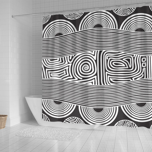 Australia Aboriginal Inspired Shower Curtain - Black And White Vector Aboriginal Art Shower Curtain Australia Aboriginal Inspired Shower Curtain - Black And White Vector Aboriginal Art Shower Curtain