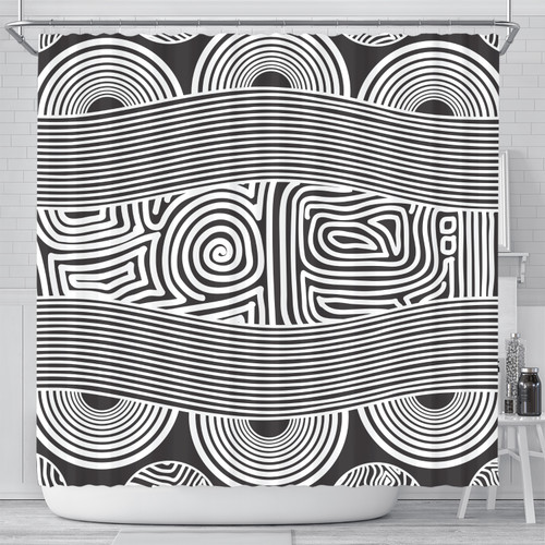 Australia Aboriginal Inspired Shower Curtain - Black And White Vector Aboriginal Art Shower Curtain Australia Aboriginal Inspired Shower Curtain - Black And White Vector Aboriginal Art Shower Curtain