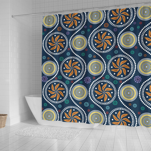 Australia Aboriginal Inspired Shower Curtain - Blue Aboriginal Dot Art Painting Shower Curtain Australia Aboriginal Inspired Shower Curtain - Blue Aboriginal Dot Art Painting Shower Curtain