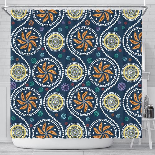 Australia Aboriginal Inspired Shower Curtain - Blue Aboriginal Dot Art Painting Shower Curtain Australia Aboriginal Inspired Shower Curtain - Blue Aboriginal Dot Art Painting Shower Curtain