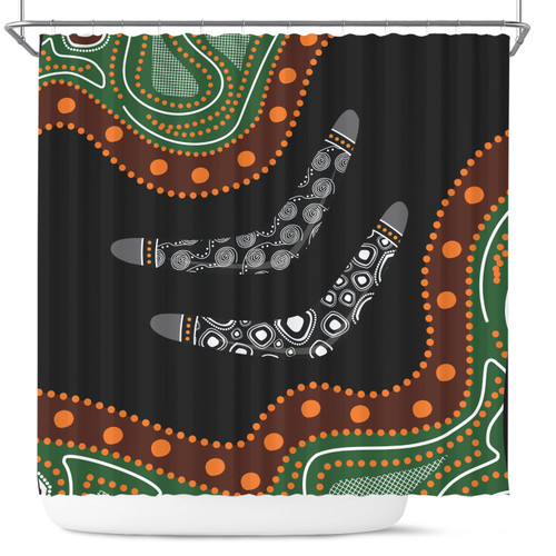 Australia Aboriginal Inspired Shower Curtain - Aboriginal Dot Art Painting Boomerang Style Shower Curtain Australia Aboriginal Inspired Shower Curtain - Aboriginal Dot Art Painting Boomerang Style Shower Curtain