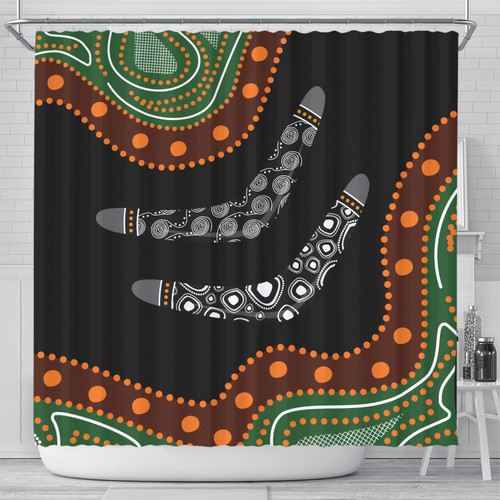 Australia Aboriginal Inspired Shower Curtain - Aboriginal Dot Art Painting Boomerang Style Shower Curtain Australia Aboriginal Inspired Shower Curtain - Aboriginal Dot Art Painting Boomerang Style Shower Curtain