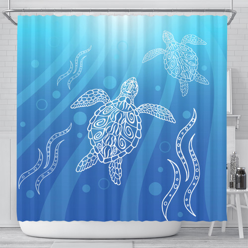 Australia Aboriginal Inspired Shower Curtain - Ethnic Aboriginal Style Water Turtles Swim Up Shower Curtain