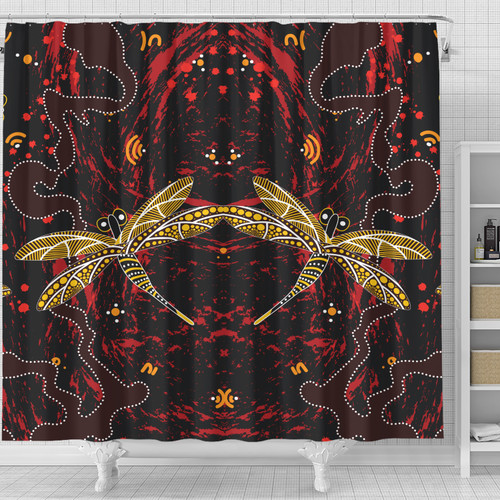 Australia Aboriginal Inspired Shower Curtain - Aboriginal Art Background With Dragonfly Shower Curtain