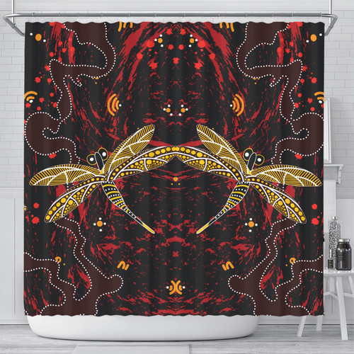 Australia Aboriginal Inspired Shower Curtain - Aboriginal Art Background With Dragonfly Shower Curtain Australia Aboriginal Inspired Shower Curtain - Aboriginal Art Background With Dragonfly Shower Curtain