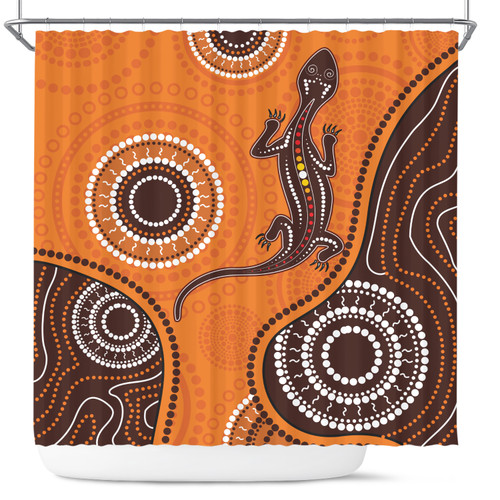 Australia Aboriginal Inspired Shower Curtain - Aboriginal Art Background With Lizard Style Art Shower Curtain