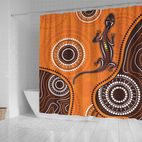 Australia Aboriginal Inspired Shower Curtain - Aboriginal Art Background With Lizard Style Art Shower Curtain