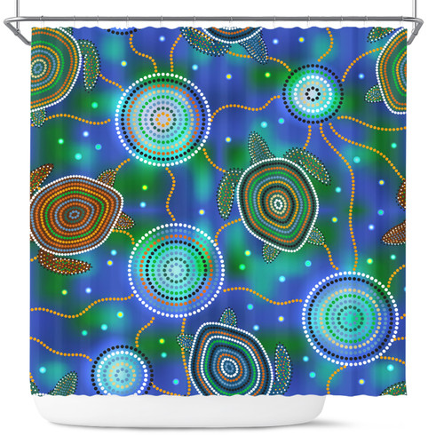 Australia Aboriginal Inspired Shower Curtain - Aboriginal Sea Turtles And Jellyfish Style Art Shower Curtain