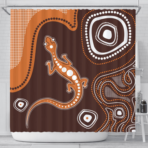 Australia Aboriginal Inspired Shower Curtain - Aboriginal Art Background With Lizard Style Shower Curtain Australia Aboriginal Inspired Shower Curtain - Aboriginal Art Background With Lizard Style Shower Curtain