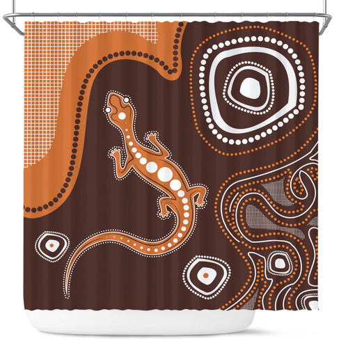 Australia Aboriginal Inspired Shower Curtain - Aboriginal Art Background With Lizard Style Shower Curtain Australia Aboriginal Inspired Shower Curtain - Aboriginal Art Background With Lizard Style Shower Curtain