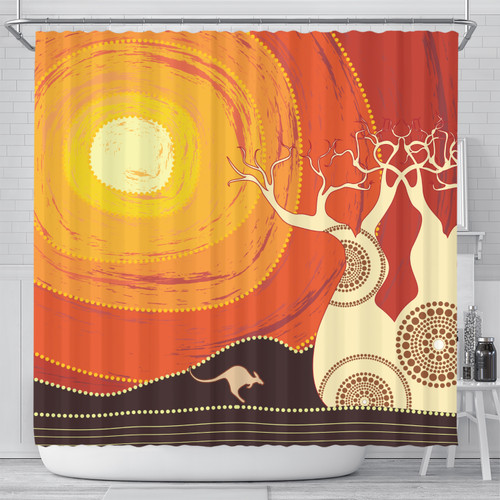 Australia Aboriginal Inspired Shower Curtain - Aboriginal Boab Tree Vector Painting Aboriginal Art Shower Curtain Australia Aboriginal Inspired Shower Curtain - Aboriginal Boab Tree Vector Painting Aboriginal Art Shower Curtain