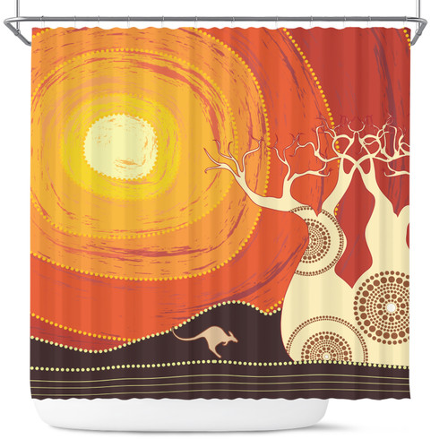 Australia Aboriginal Inspired Shower Curtain - Aboriginal Boab Tree Vector Painting Aboriginal Art Shower Curtain Australia Aboriginal Inspired Shower Curtain - Aboriginal Boab Tree Vector Painting Aboriginal Art Shower Curtain