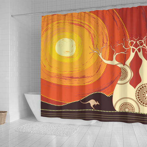 Australia Aboriginal Inspired Shower Curtain - Aboriginal Boab Tree Vector Painting Aboriginal Art Shower Curtain Australia Aboriginal Inspired Shower Curtain - Aboriginal Boab Tree Vector Painting Aboriginal Art Shower Curtain