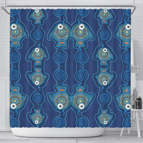 Australia Aboriginal Inspired Shower Curtain - Dot Art Landscape Vector Background With Fish Shower Curtain