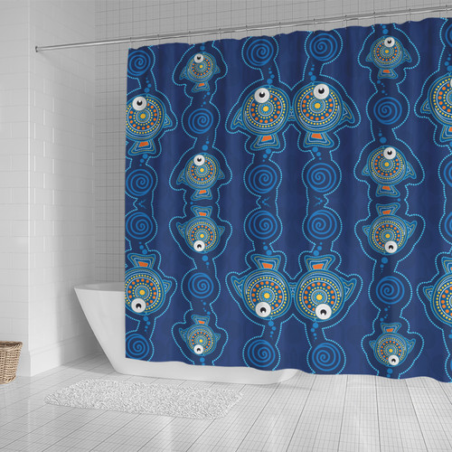 Australia Aboriginal Inspired Shower Curtain - Dot Art Landscape Vector Background With Fish Shower Curtain