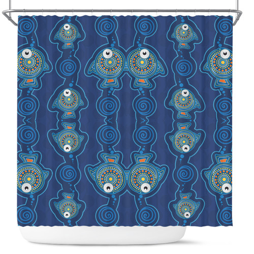 Australia Aboriginal Inspired Shower Curtain - Dot Art Landscape Vector Background With Fish Shower Curtain