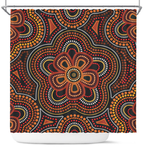 Australia Aboriginal Inspired Shower Curtain - Aboriginal Dot Art Vector Seamless Flower Pattern Shower Curtain Australia Aboriginal Inspired Shower Curtain - Aboriginal Dot Art Vector Seamless Flower Pattern Shower Curtain