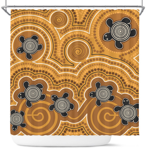 Australia Aboriginal Inspired Shower Curtain - Aboriginal Dot Art Vector Painting With Turtle Yellow Color Shower Curtain