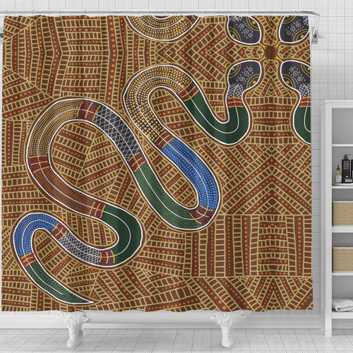 Australia Aboriginal Inspired Shower Curtain - A Snake Aboriginal Styled Dot Painting Artwork Shower Curtain