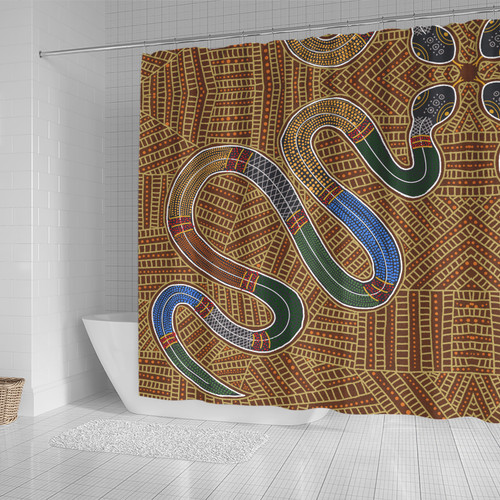 Australia Aboriginal Inspired Shower Curtain - A Snake Aboriginal Styled Dot Painting Artwork Shower Curtain Australia Aboriginal Inspired Shower Curtain - A Snake Aboriginal Styled Dot Painting Artwork Shower Curtain