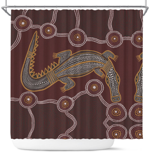 Australia Aboriginal Inspired Shower Curtain -  A Crocodile Aboriginal Styled Dot Painting Artwork Shower Curtain Australia Aboriginal Inspired Shower Curtain -  A Crocodile Aboriginal Styled Dot Painting Artwork Shower Curtain