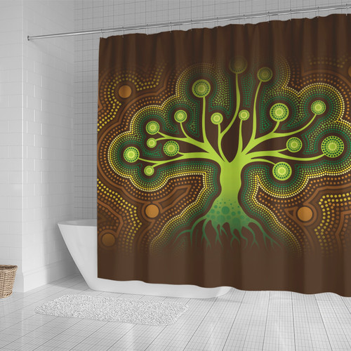 Australia Aboriginal Inspired Shower Curtain - Aboriginal Dot Art Vector Painting With Tree Shower Curtain Australia Aboriginal Inspired Shower Curtain - Aboriginal Dot Art Vector Painting With Tree Shower Curtain