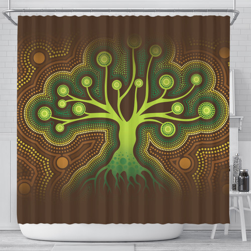 Australia Aboriginal Inspired Shower Curtain - Aboriginal Dot Art Vector Painting With Tree Shower Curtain Australia Aboriginal Inspired Shower Curtain - Aboriginal Dot Art Vector Painting With Tree Shower Curtain