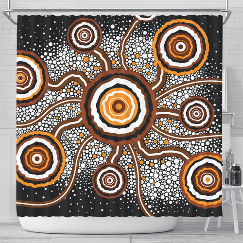 Australia Aboriginal Inspired Shower Curtain - Aboriginal Dot Art Vector Painting Connection Concept Shower Curtain Australia Aboriginal Inspired Shower Curtain - Aboriginal Dot Art Vector Painting Connection Concept Shower Curtain