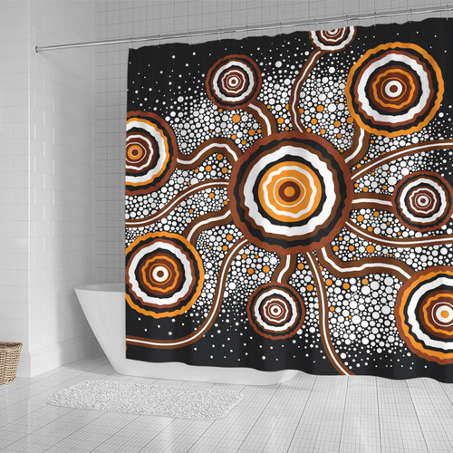 Australia Aboriginal Inspired Shower Curtain - Aboriginal Dot Art Vector Painting Connection Concept Shower Curtain Australia Aboriginal Inspired Shower Curtain - Aboriginal Dot Art Vector Painting Connection Concept Shower Curtain