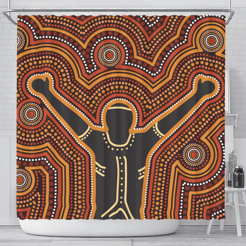 Australia Aboriginal Inspired Shower Curtain - Aboriginal Style Of Dot Background Depicting Victory Shower Curtain Australia Aboriginal Inspired Shower Curtain - Aboriginal Style Of Dot Background Depicting Victory Shower Curtain