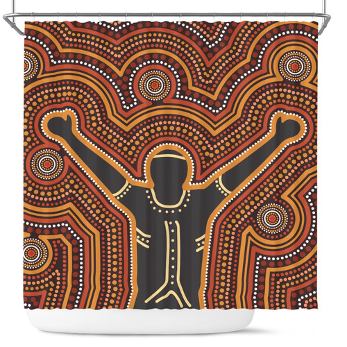 Australia Aboriginal Inspired Shower Curtain - Aboriginal Style Of Dot Background Depicting Victory Shower Curtain Australia Aboriginal Inspired Shower Curtain - Aboriginal Style Of Dot Background Depicting Victory Shower Curtain