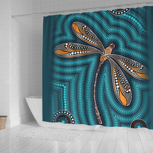 Australia Aboriginal Inspired Shower Curtain - Dragonfly Aboriginal Art Vector Painting Shower Curtain Australia Aboriginal Inspired Shower Curtain - Dragonfly Aboriginal Art Vector Painting Shower Curtain