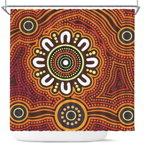 Australia Aboriginal Inspired Shower Curtain - Aboriginal Style Of Dot Background Connection Shower Curtain Australia Aboriginal Inspired Shower Curtain - Aboriginal Style Of Dot Background Connection Shower Curtain