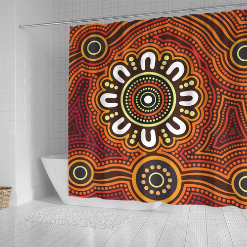 Australia Aboriginal Inspired Shower Curtain - Aboriginal Style Of Dot Background Connection Shower Curtain Australia Aboriginal Inspired Shower Curtain - Aboriginal Style Of Dot Background Connection Shower Curtain