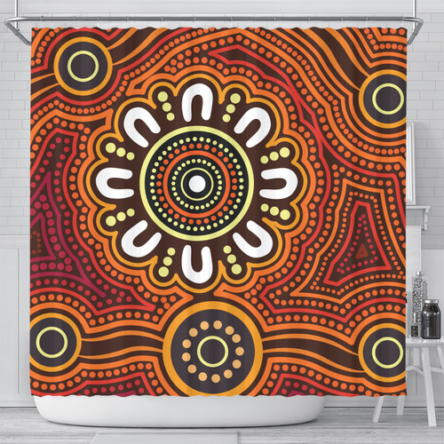 Australia Aboriginal Inspired Shower Curtain - Aboriginal Style Of Dot Background Connection Shower Curtain Australia Aboriginal Inspired Shower Curtain - Aboriginal Style Of Dot Background Connection Shower Curtain